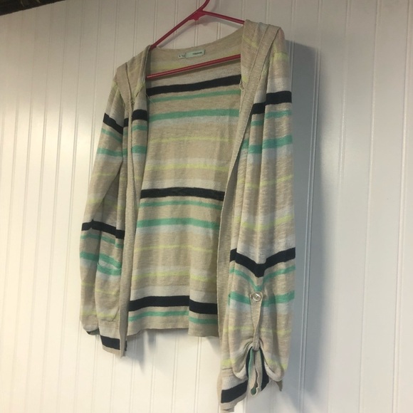 Maurices Colorful Striped Beige Cardigan Sweater with Hood XL Lightweight - Picture 2 of 5